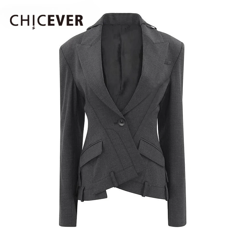 

CHICEVER Design Sense Slimming Spliced Buttons Blazers for Women Lapel Long Sleeves Tunic Irregular Short Blazer Female Clothes