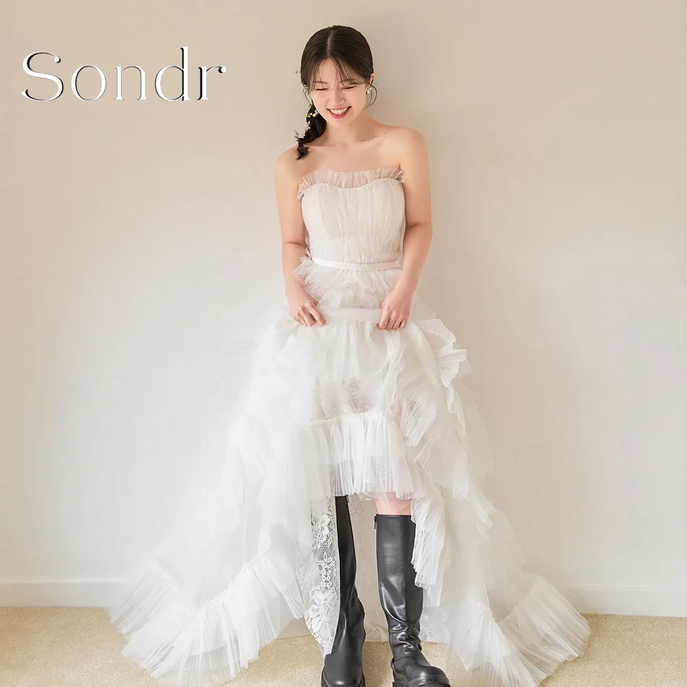 Sondr Customized Modern Strapless Tulle Korean Wedding Dresses Ruffled Long Bridal Gown Corset Back Photo Shoot Gown 2027