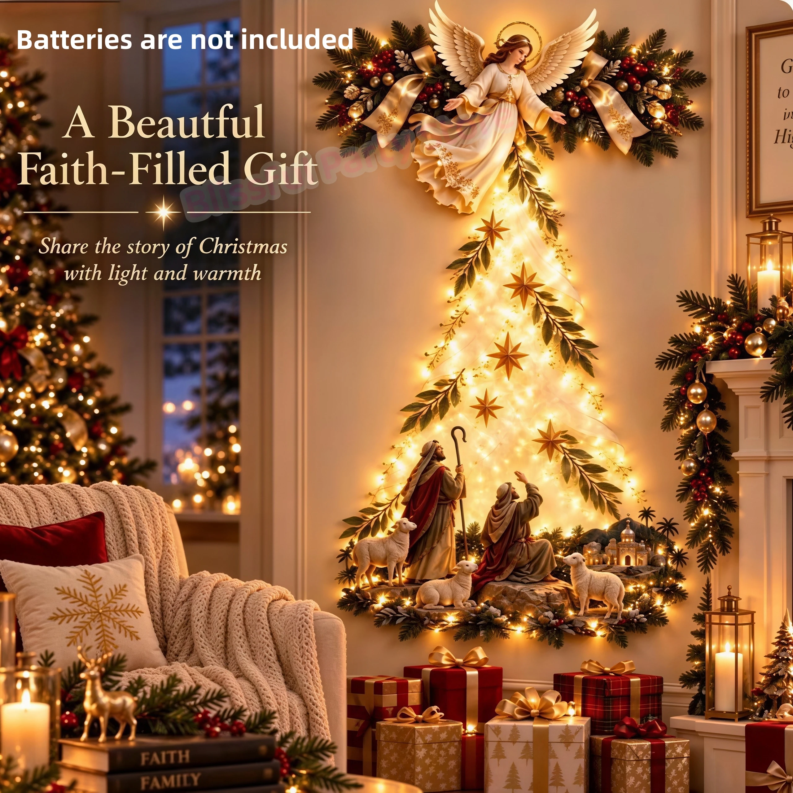 Light-emitting BirthScene Wall Decoration Christmas Decoration Angel Birth Wall Decoration Holiday Party Supplies