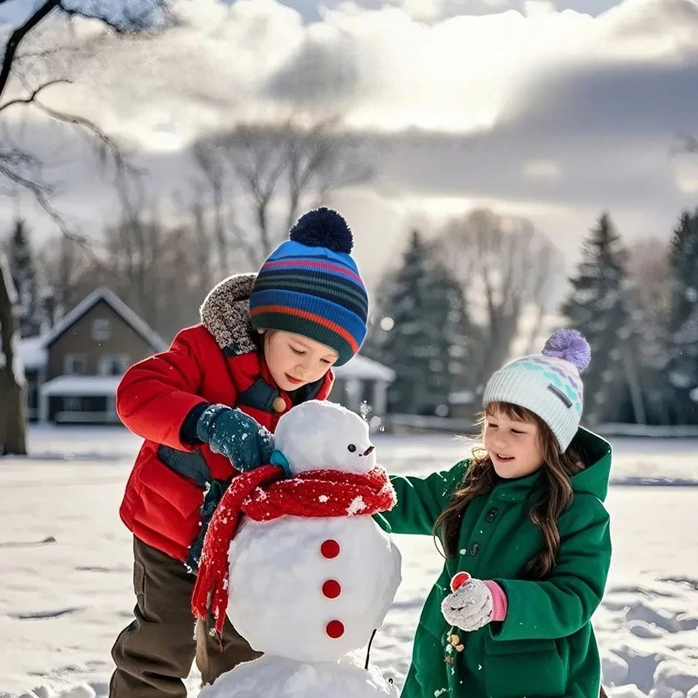 2025 أطفال طبقة مزدوجة متماسكة قبعة مع الصوف يارباند شتاء دافئ قبعة قابلة للطي للبنين/الفتيات لينة الحرارية غطاء حماية الأذن #3