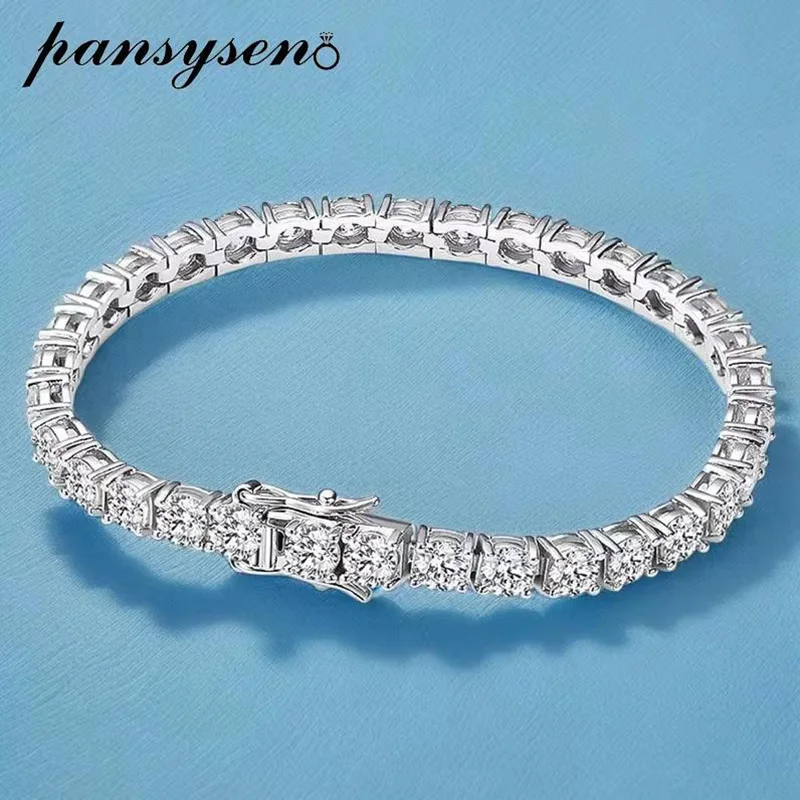 Sparkling 3/4/5MM High Carbon Diamond Tennis Bracelet 925 Sterling Silver Plated 18K White Gold Chain Bracelets for Women Men