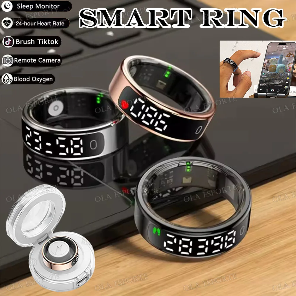 

Смарт-кольцо 2025 для мужчин и женщин, светодиодный экран, монитор сердечного ритма, кислорода в крови, 5 АТМ, водонепроницаемый, мультиспортивный режим, подарки для Andorid