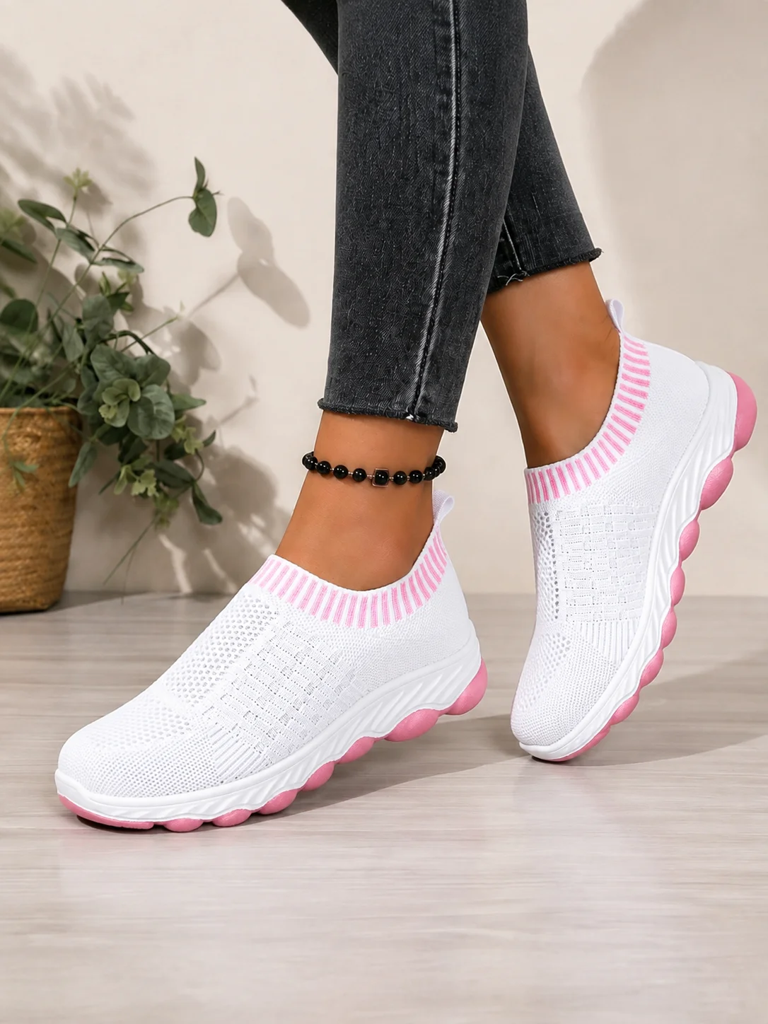 Frühling Herbst Damen Slip-On Strick-Wanderschuhe Atmungsaktives Mesh Rutschfeste Plattform Weiche Sohle Komfortable Orthopädische Freizeitsneaker – Detail 3