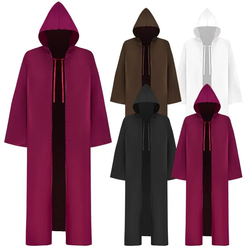 

Halloween Long Cloak Wars Cosplay Costume for Women Man Adult Kid Ancient Medieval Wizard Hooded Black Robe Party Clothing