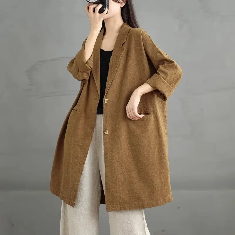 

Retro Suit Jacket For Women 2024 Spring And Autumn New Design Medium To Long Loose Large Size Single Breasted Blazer A436