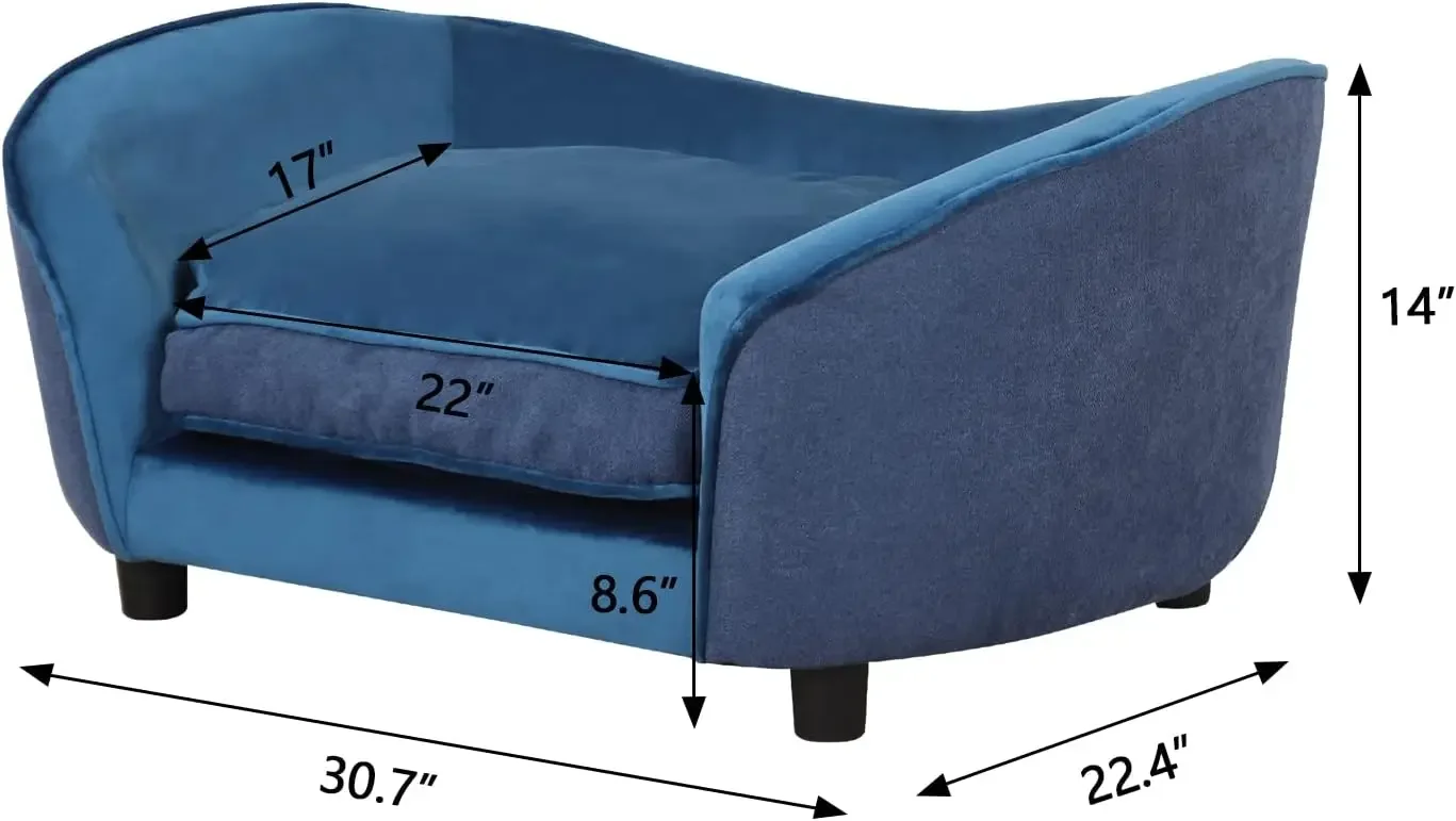 Pet Sofa Bed/Velvet & Linen Fabric Pet Couch with Removeable & Washable Cushion for Small Dogs & Cats