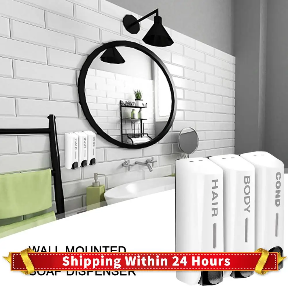 

Triple 350ml Shower Bath Shampoo Dispenser Heat-Resistant Wall-Mount Washing Lotion Soap Container for Bathroom Accessories