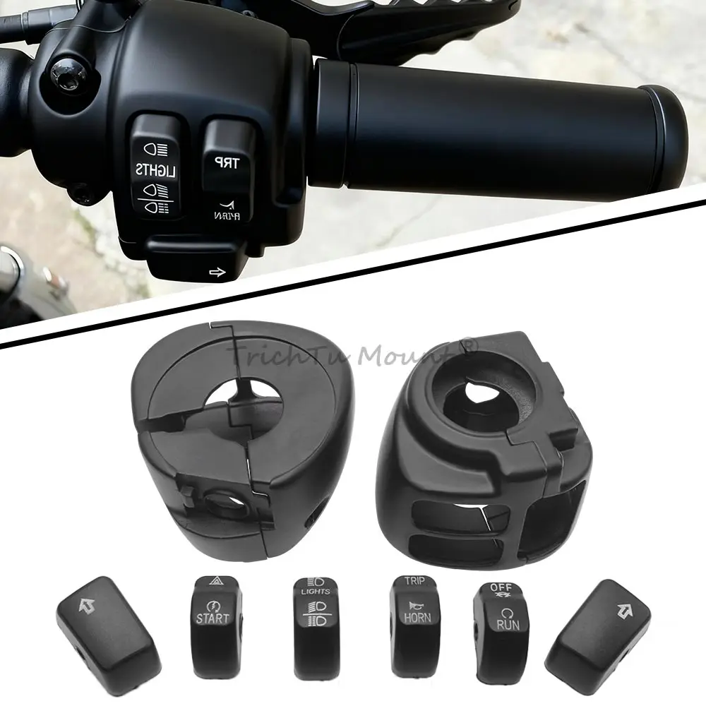 

1 Set Handlebar Control Switch Housings Cover Button Caps Kit Fits For Harley Softail Sportster Rocker Dyna 2011-2022 Abs Black
