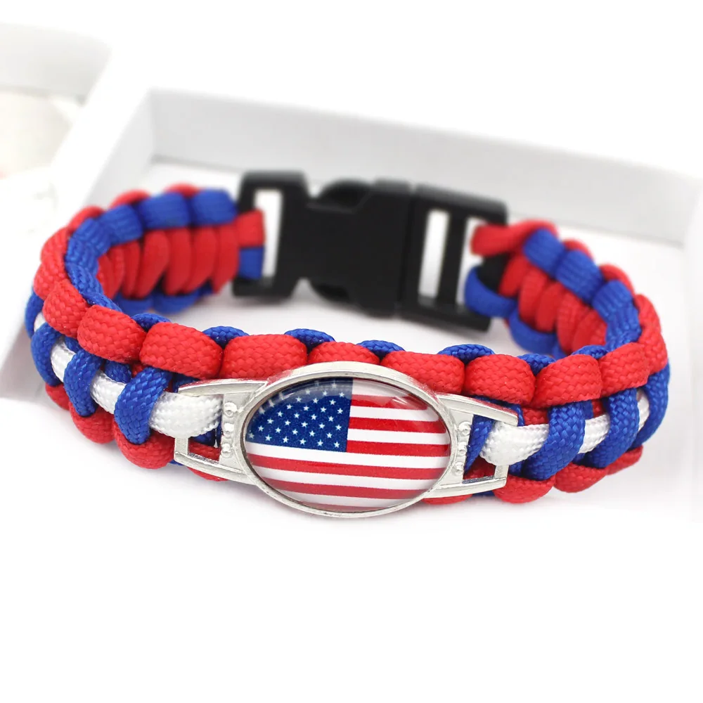 Metal World Country Flag Bracelet for Men Women USA Germany France Spain Italy National Flag Paracord Bracelet Bangles Jewelry