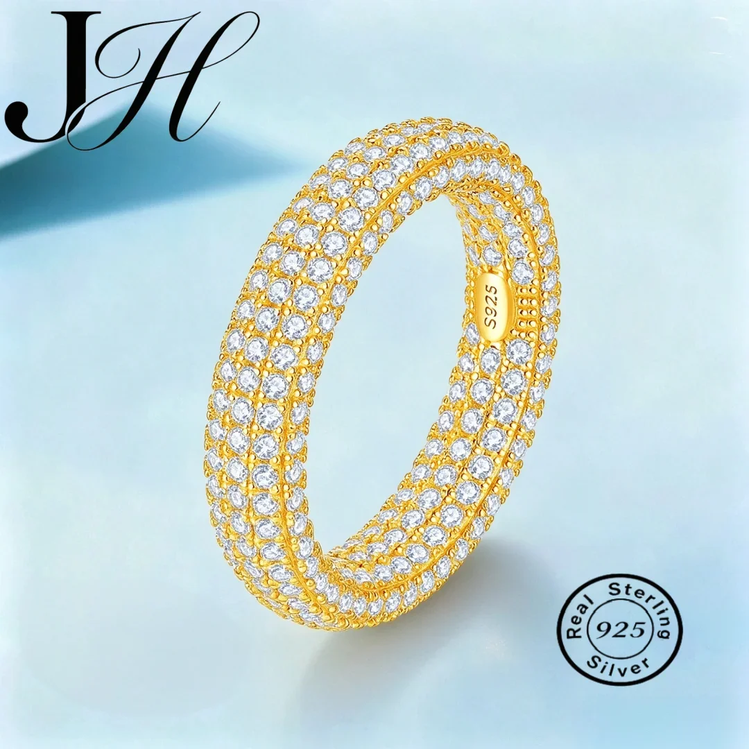 JOIAS HOME Multi Rows Full Moissanite Wide Band Rings Men Women Top Quality  925 Sterling Silver Hip Hop Stackable Finger Rings