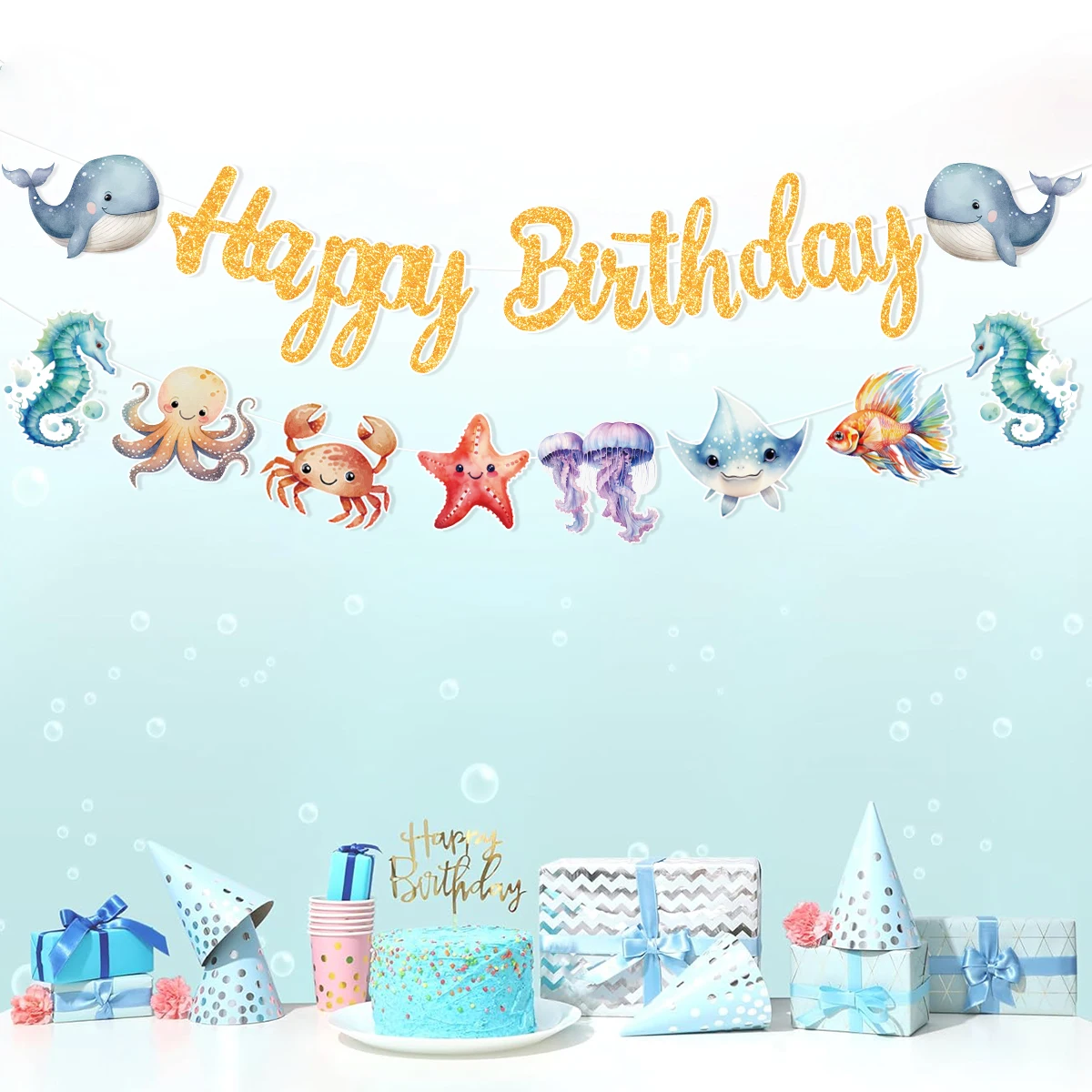 Marine Animal Disposable Tableware Happy 1st Birthday Party Decoration Kids Favors Gift Under The Sea Theme Baby Shower Supplies