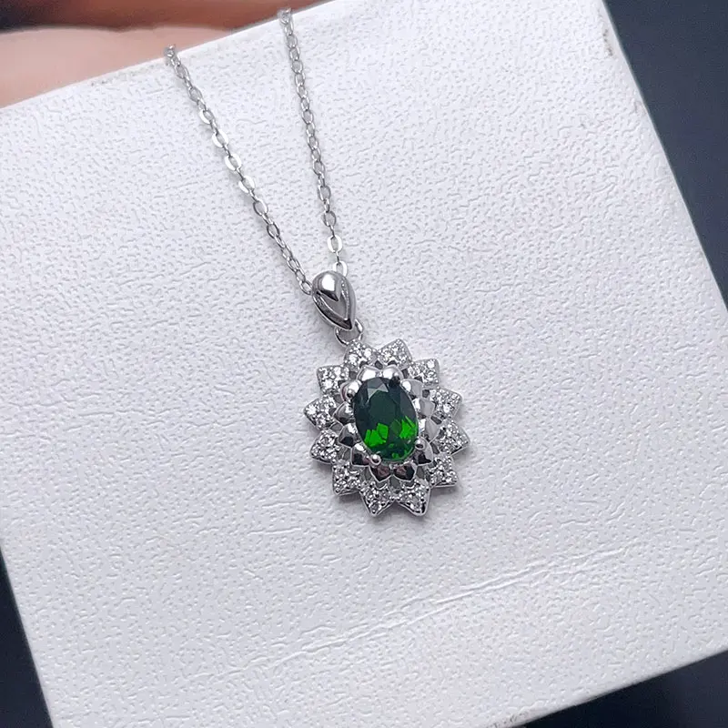 5*7mm Natural Diopside Pendant with certificate 925 Sterling Silver Classic Design Silver Pendant Luxury Fine Jewelry for Women