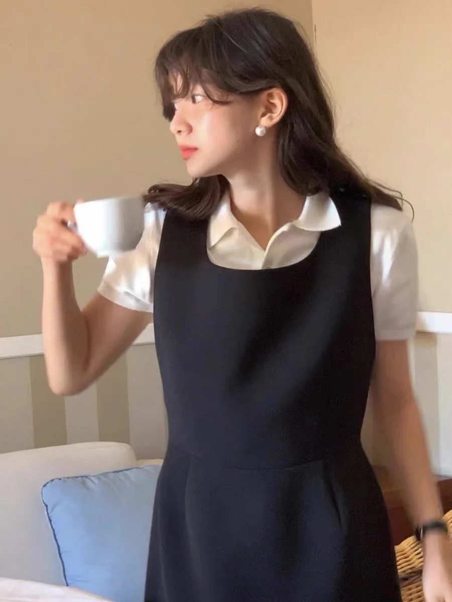 

Платье для похудения с квадратным вырезом, длинное, в стиле Хепберн, корейская версия, с завышенной талией, А-силуэт, цвета карамели, от Thebarnnet.