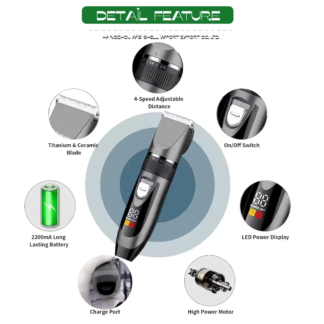 Professional Electric Dog Grooming Clipper Low Noise LCD Display Rechargeable and Electric Cat Pets Hair Trimmers for Pet
