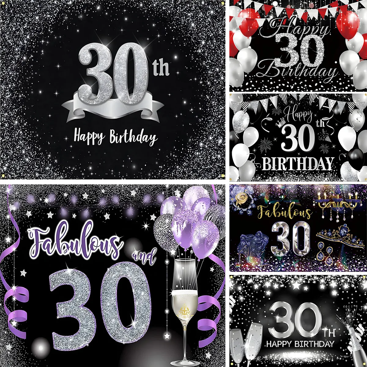 الذهب الأسود 30th الكبار عيد ميلاد راية الرايات أعلام 30 سنة كعكة القبعات العالية عيد ميلاد اللاتكس بالونات عيد ميلاد سعيد ديكور حفلة عيد ميلاد