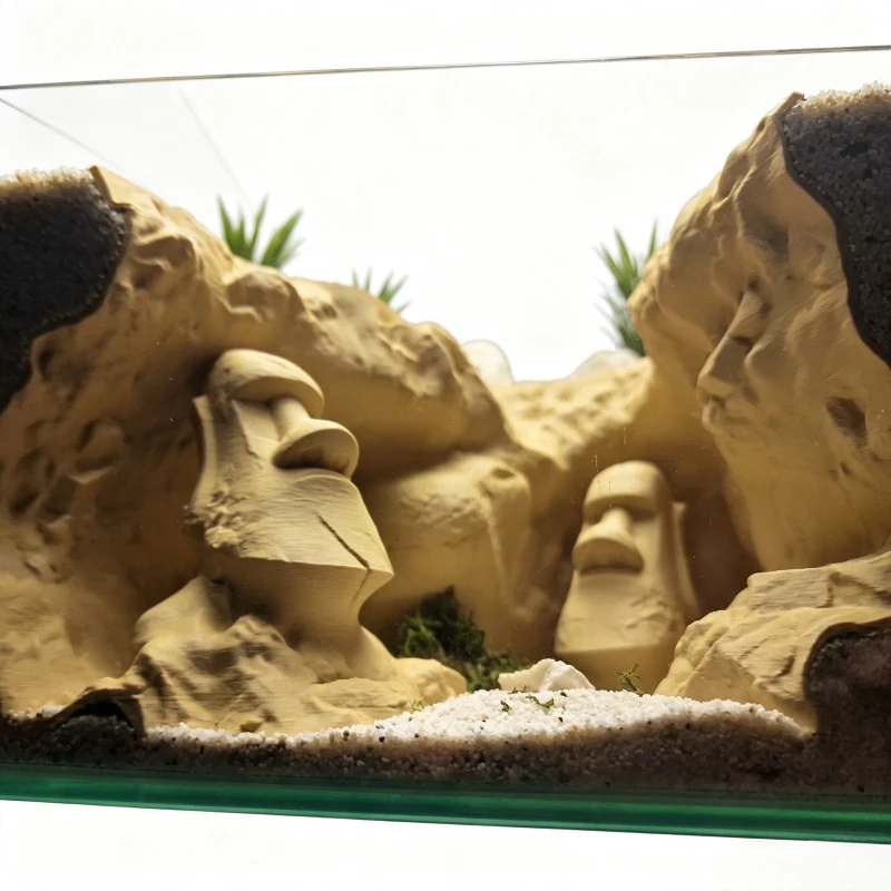 3D Printed Easter Island Head/Moai Statue Fish Tank Cave Ornament,Simulation Rock Aquarium Hideout Shelter for Small Fish Shrimp
