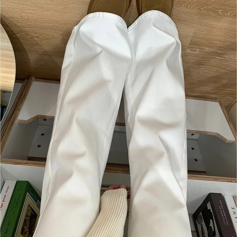 

Расклешенные джинсы с высокой талией. Женские облегающие белые джинсовые брюки. Осенние модные женские джинсы премиум-класса из хлопка.