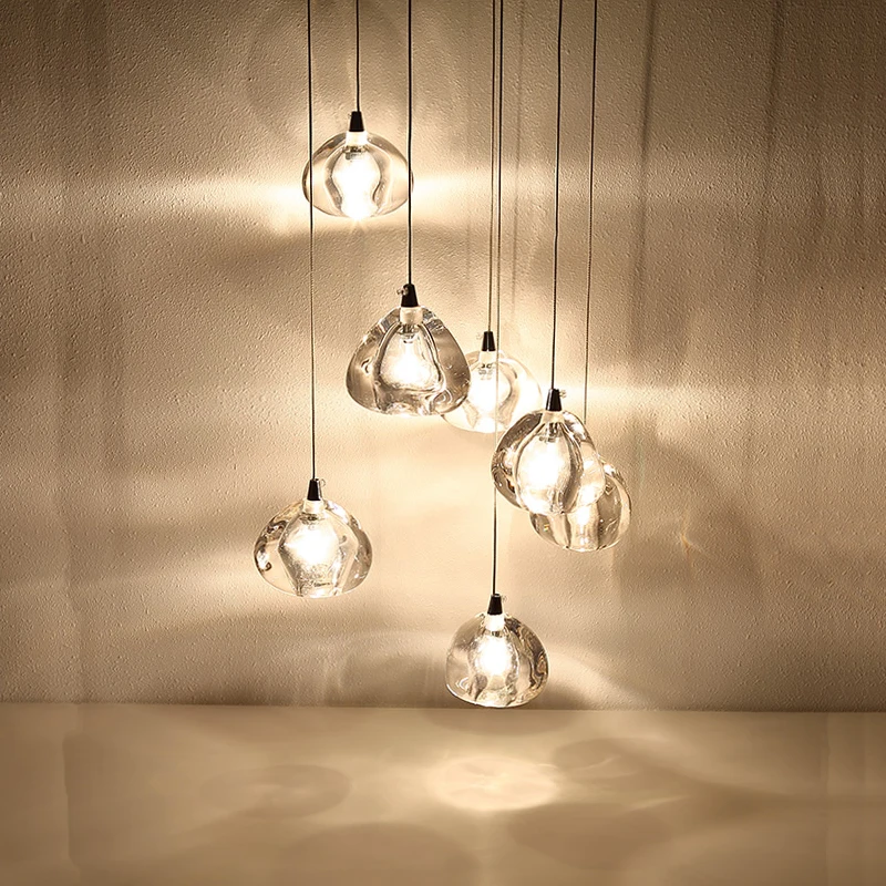 

ENGRAVED Modern Light Luxury Art Design Style High Transparent Glass Lampshade Decoration Chandelier Lobby Stairwell Bedroom
