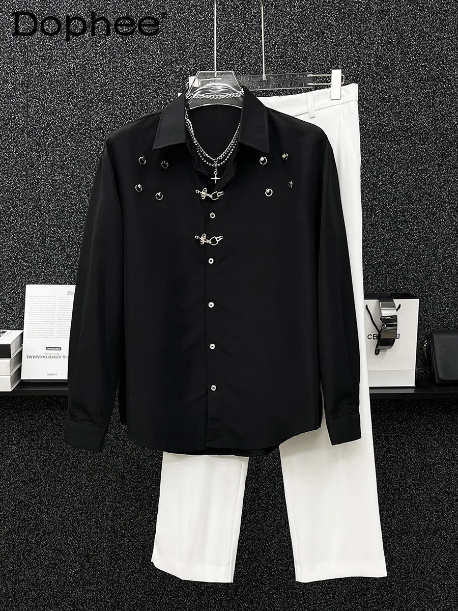 

Spring 2024 High-End Design Shirts Handsome Long Sleeve Single Row Multi-Buckle Shirts Men's Loose Comfort All-Matching Shirt