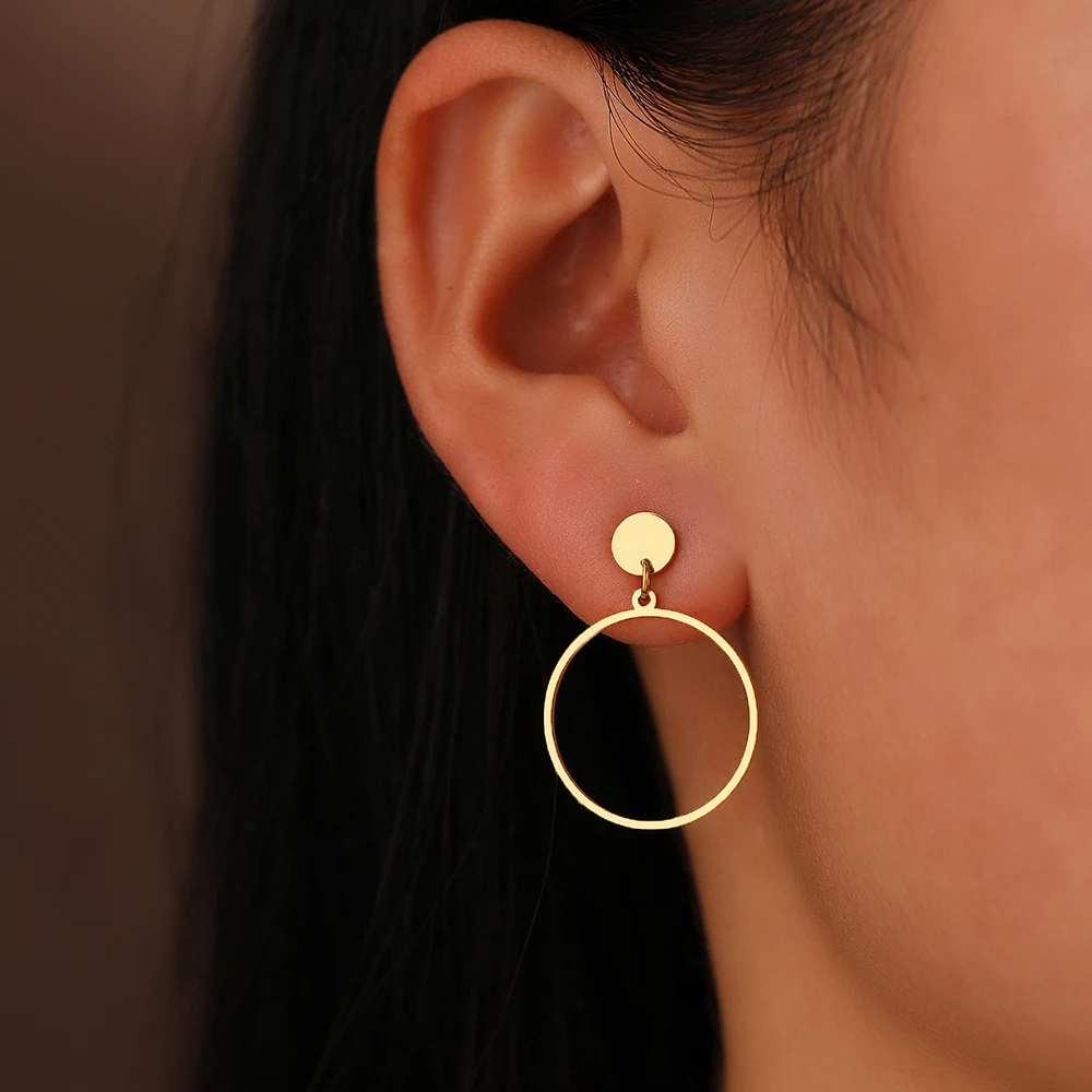 Stainless Steel Earrings New Classic Simple Geometric Circle Pendant Fashion Earrings For Women Jewelry Goth Trend Fine Gifts