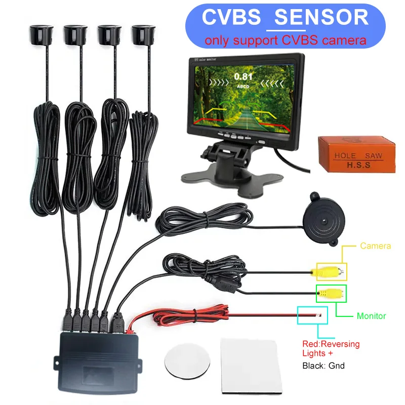 CVBS Dual Core CPU Car Video Parking Sensor Reverse Radar System Digital Display Auto Parking Assistance