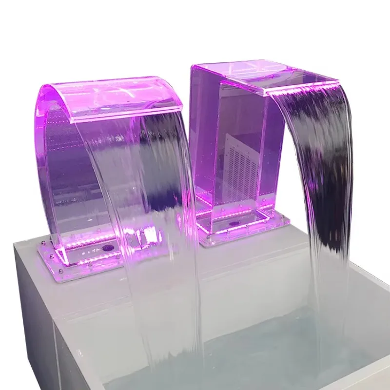 STLF LED Illuminated Acrylic Curved Water Feature for Swimming Pools Spas & Hotels Decorative Waterfall