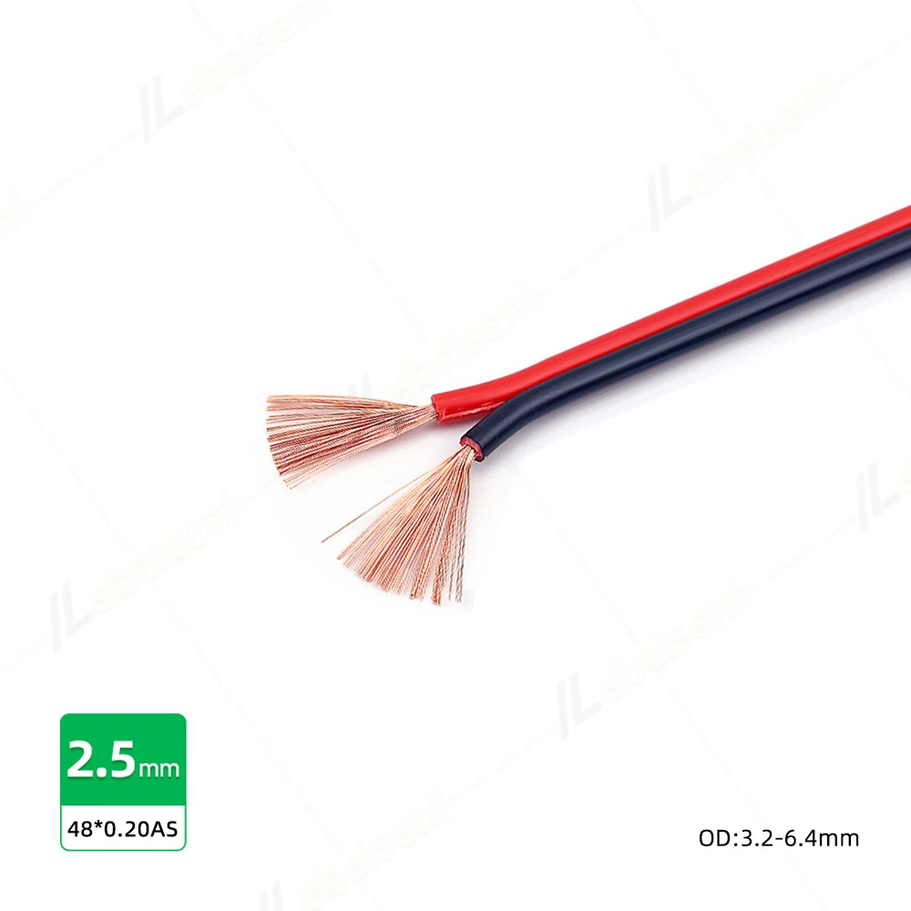 2-poliger rot-schwarzer Paralleldraht, mehrsträngiges Kupfer, 0,3/0,5/0,75/1,0/1,5/2,5/4,0 mm2, isoliertes PVC-LED-Lichtband, elektronisches Kabel