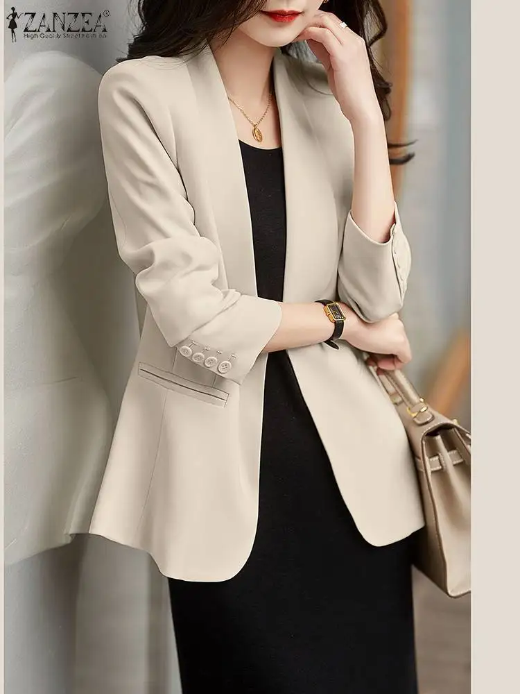 Elegant Women Long Sleeve Office Work Blazer 2023 ZANZEA Autumn Fashion Solid OL Suits Jackets Casual Loose Thin Coats Outwear