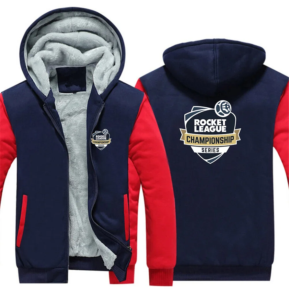 2024 Rocket League Logo Print Autumn Winter Mens Thickened Cardigan Zipper Hoodies Loose Cold Prevention Warm Trendy Hooded Coat