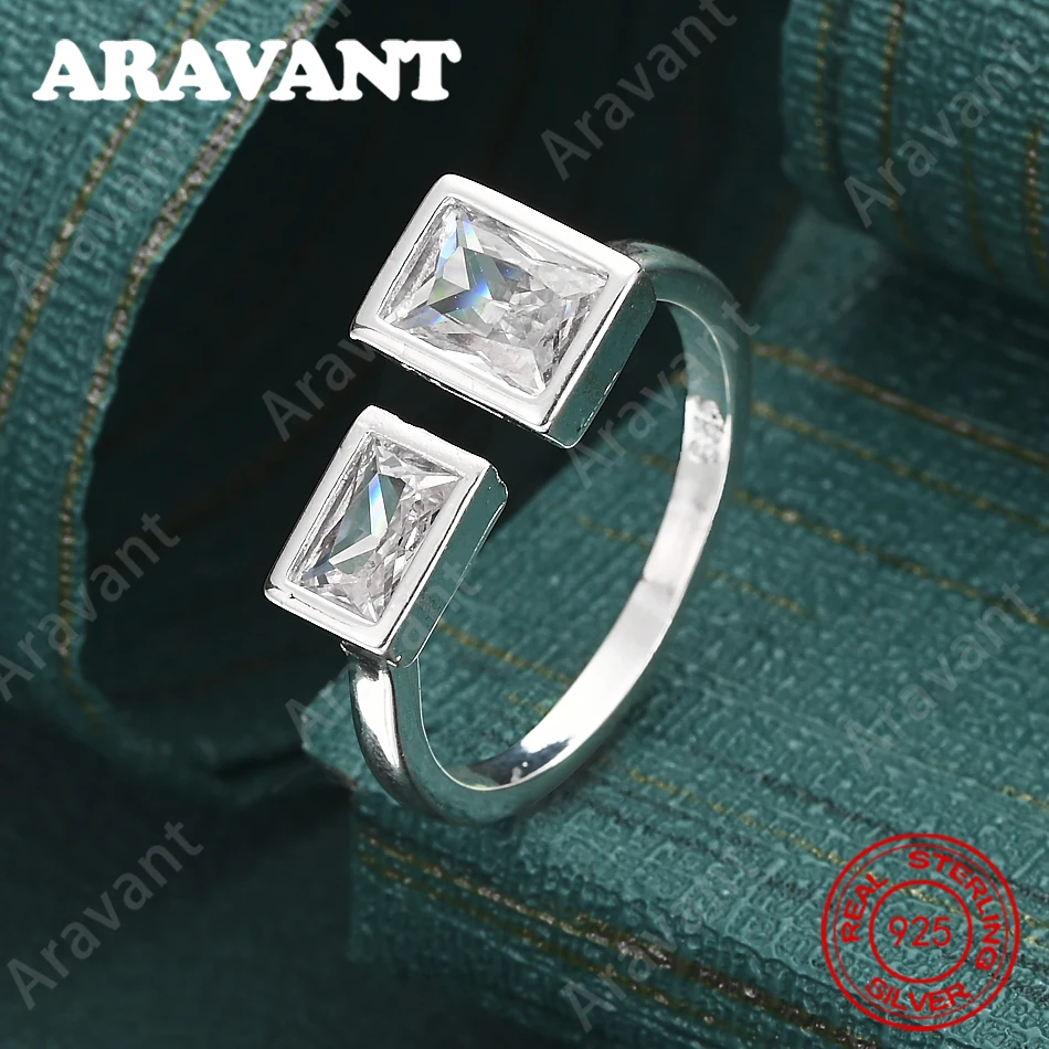 

925 Sterling Silver Square Zirconia Ring With Open Design - A Fresh And Elegant Engagement Jewelry For Women