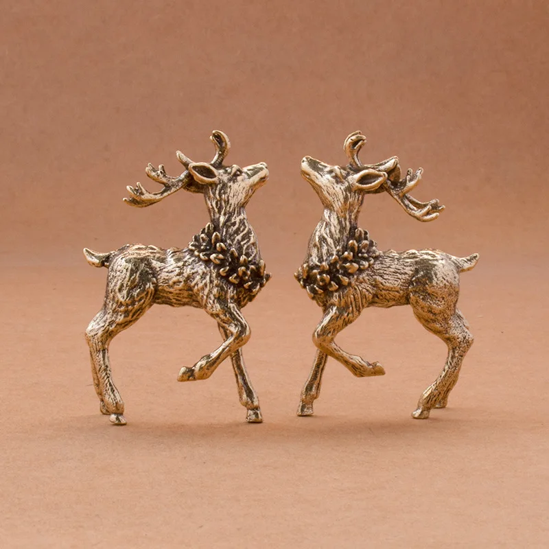 Adorno de ciervo, estatua de ciervo en miniatura, figuritas en miniatura Sika, decoración de mesa de latón macizo, adornos de escultura de ciervo