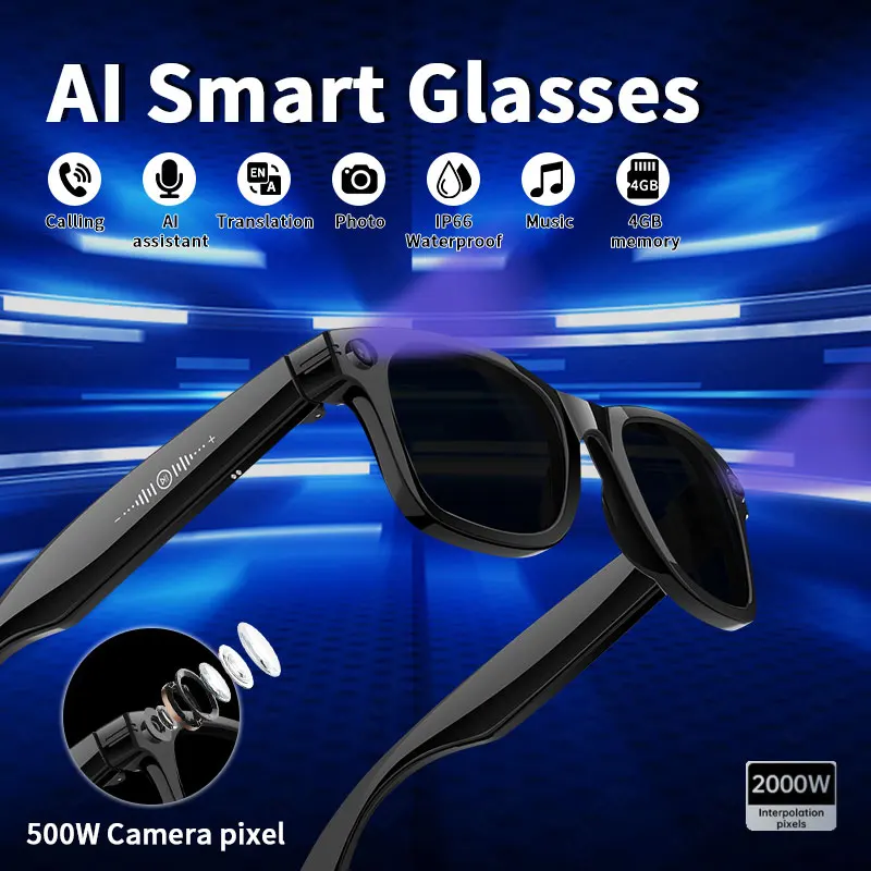 LIGE Video Recording Sunglasses 2025 New 5MP Camera Bluetooth Call Music Play Languages Translation AI Smart Glasses Men Women