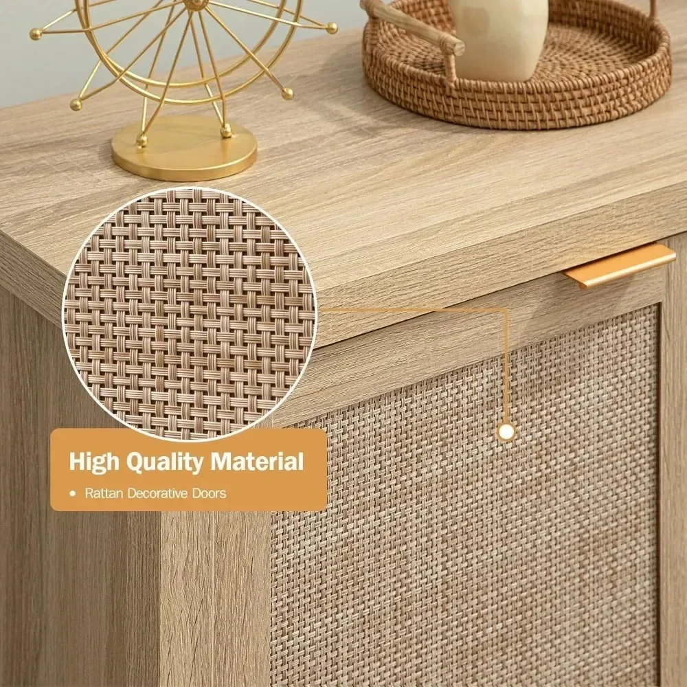 Sideboard-Buffet-Rattan-Schrank, großer Küchenschrank mit Rattan-Aufbewahrung – Holzschrank, Buffet-Konsolentisch