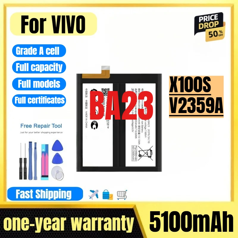 

BA23 for VIVO X100S/V2359A Mobile Phone Battery 0 Cycle High Quality High Capacity Replacement Bateria Grade A Cell with Tools