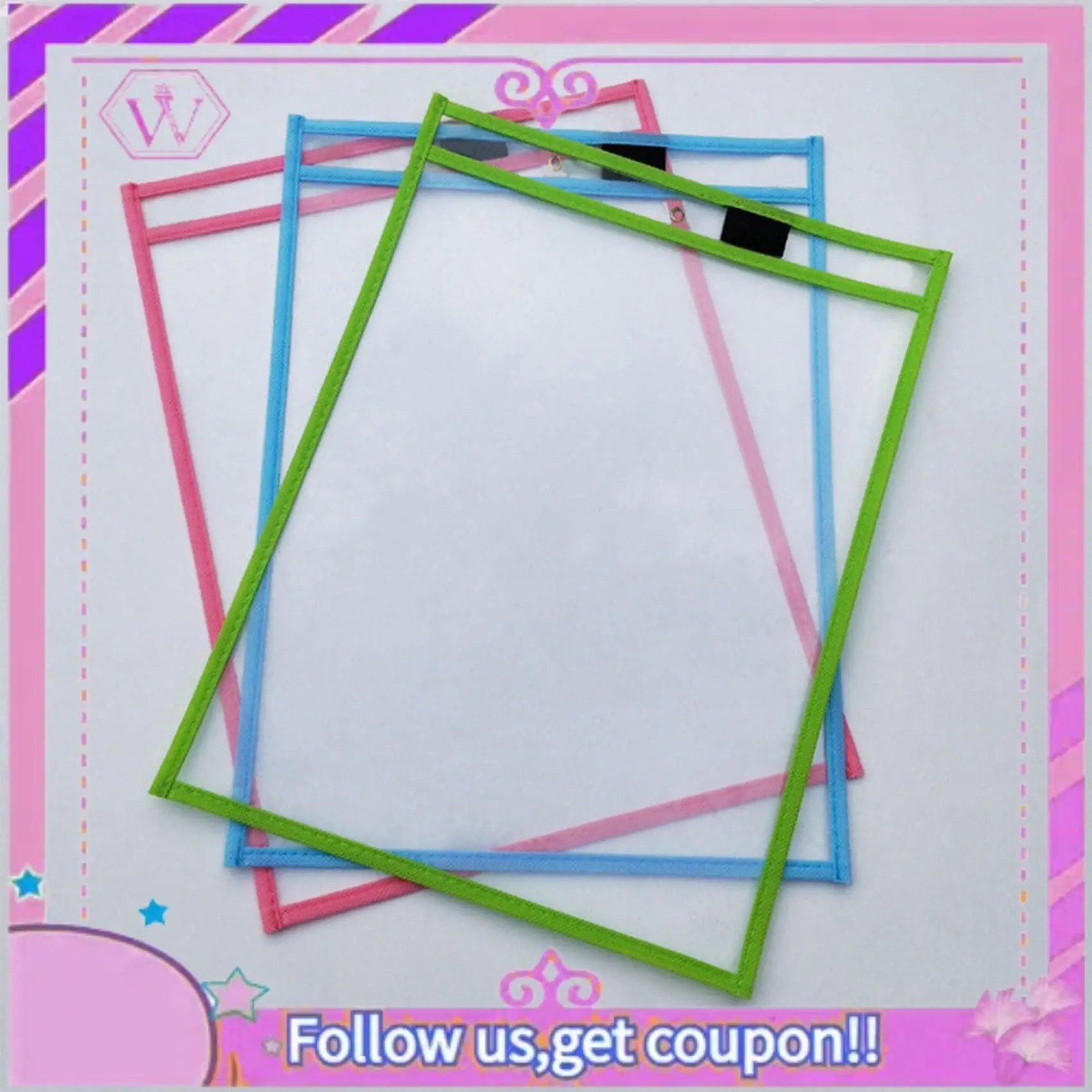 20Pcs Reusable Dry Erase Pockets, Assorted Colors For Children Kids Students