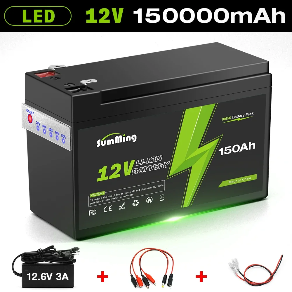 

12V 150Ah Lithium Battery 4000+ Deep Cycle Rechargeable Battery for Solar Power, UPS,Built-in 150A BMS,with LED Power Display