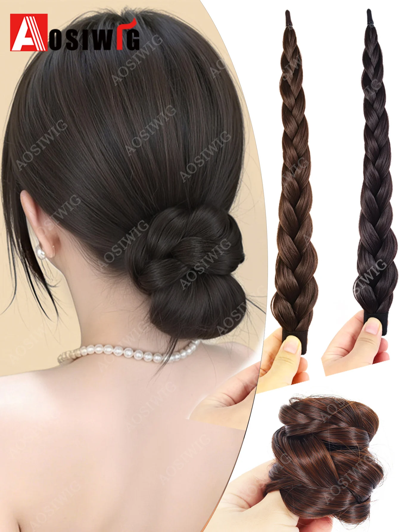 Synthetic Hair Bun Extension Braided Wrap Around Chignon Hairpiece Clip In Updo Hair Accessory for Women Wedding Party Hairstyle