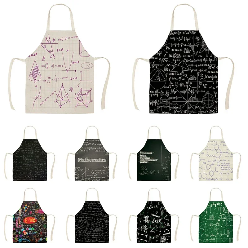 Kitchen oil -proof stainless sleeve apron Mathematical model Printed flax sleeve apron Housewomen cleaning tools delantal