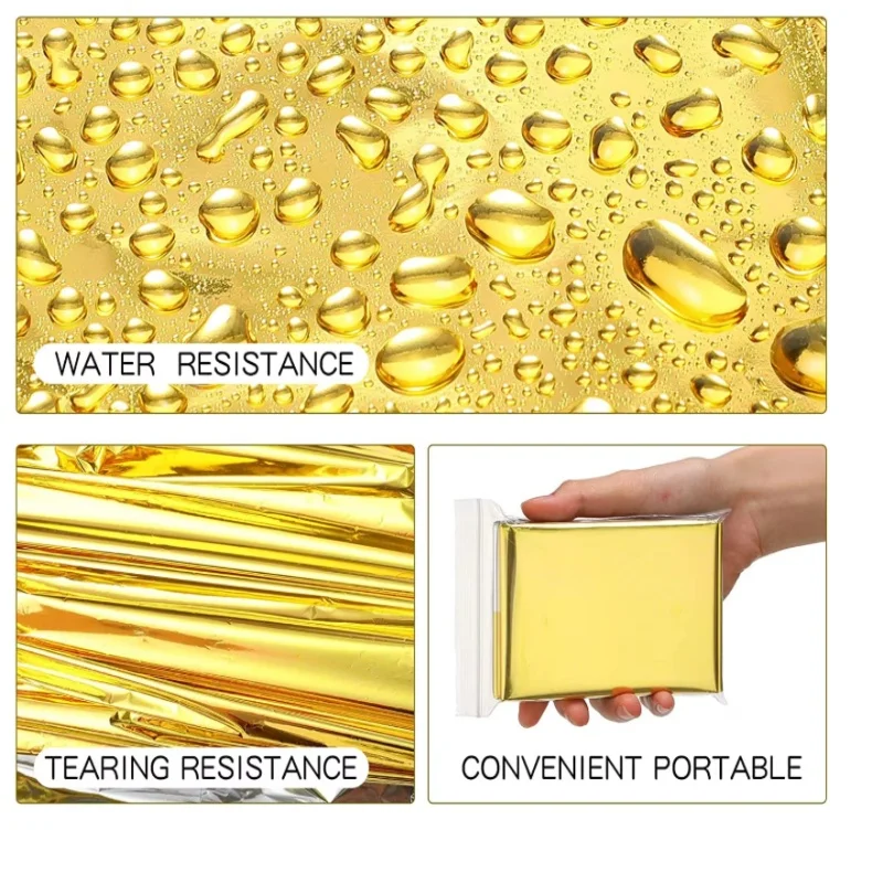 4 Pack Gold Mylar Emergency Blanket, 130×210cm Large Thermal Space Blankets, Outdoor Survival First Aid Camping Gear