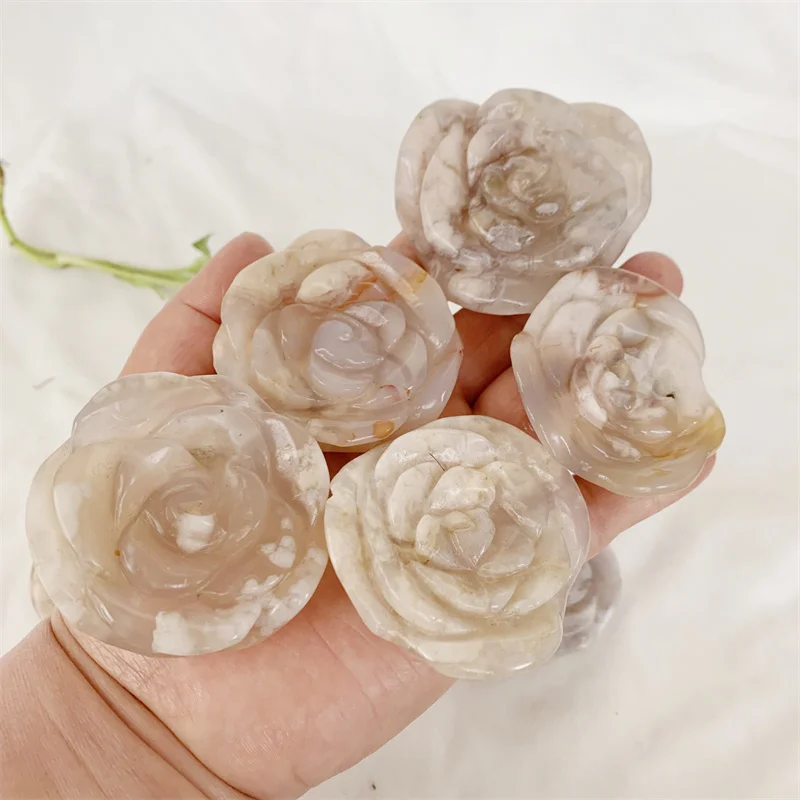 

1PC Natural Sakura Agate Rose Flower Hand Crystal Carvings Healing Stones Reiki Gifts Quartz Home Decoration