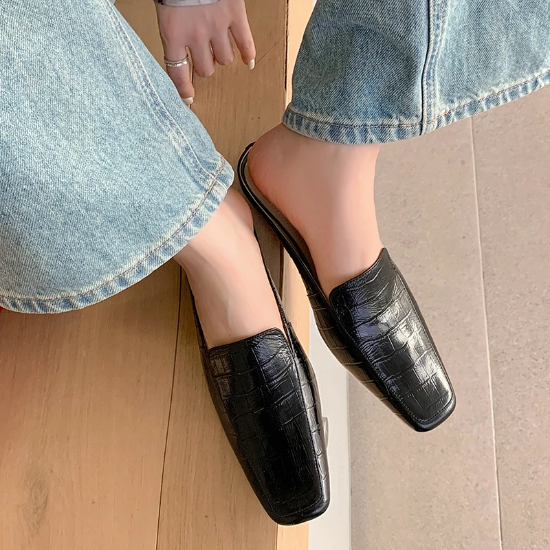 

New All Leather Muller Slippers Open Style Slippers Fashionable Simple and Comfortable