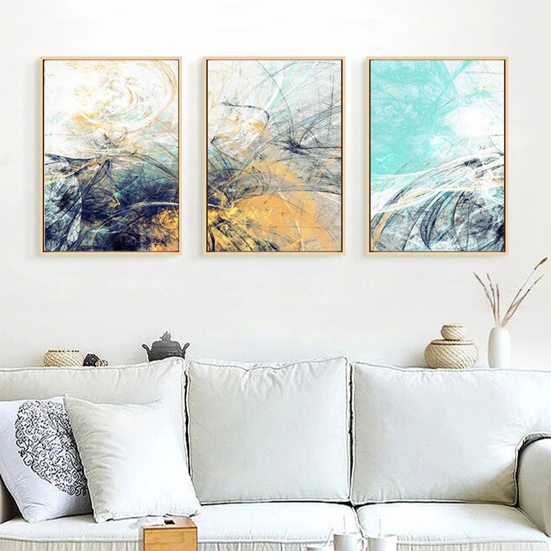 3pcs frameless Canvas Painting 3pcs Abstract Colored Line Canvas Poster Picture Wall Art, Minimalist Living Room, Office Room an