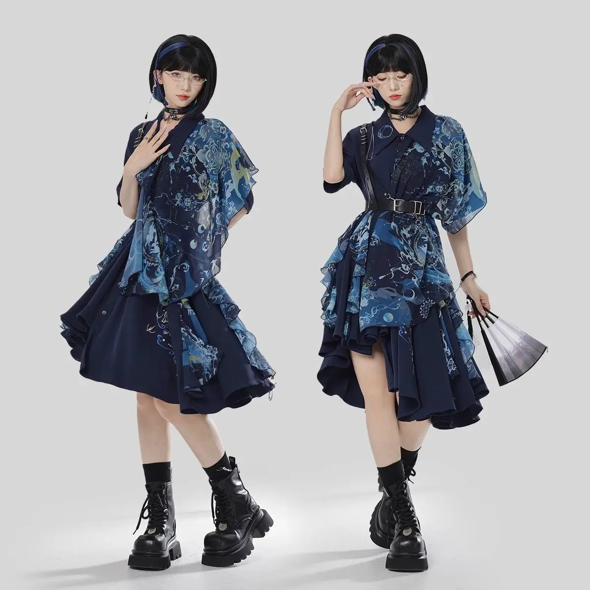 2025, Super Kampfkunst-Kleid-Set, neuer chinesischer Stil, unregelmäßiges Kleid für Damen, bestickter Druck, Schal, großer Saum, Kleid, Cosplay-Kostüm