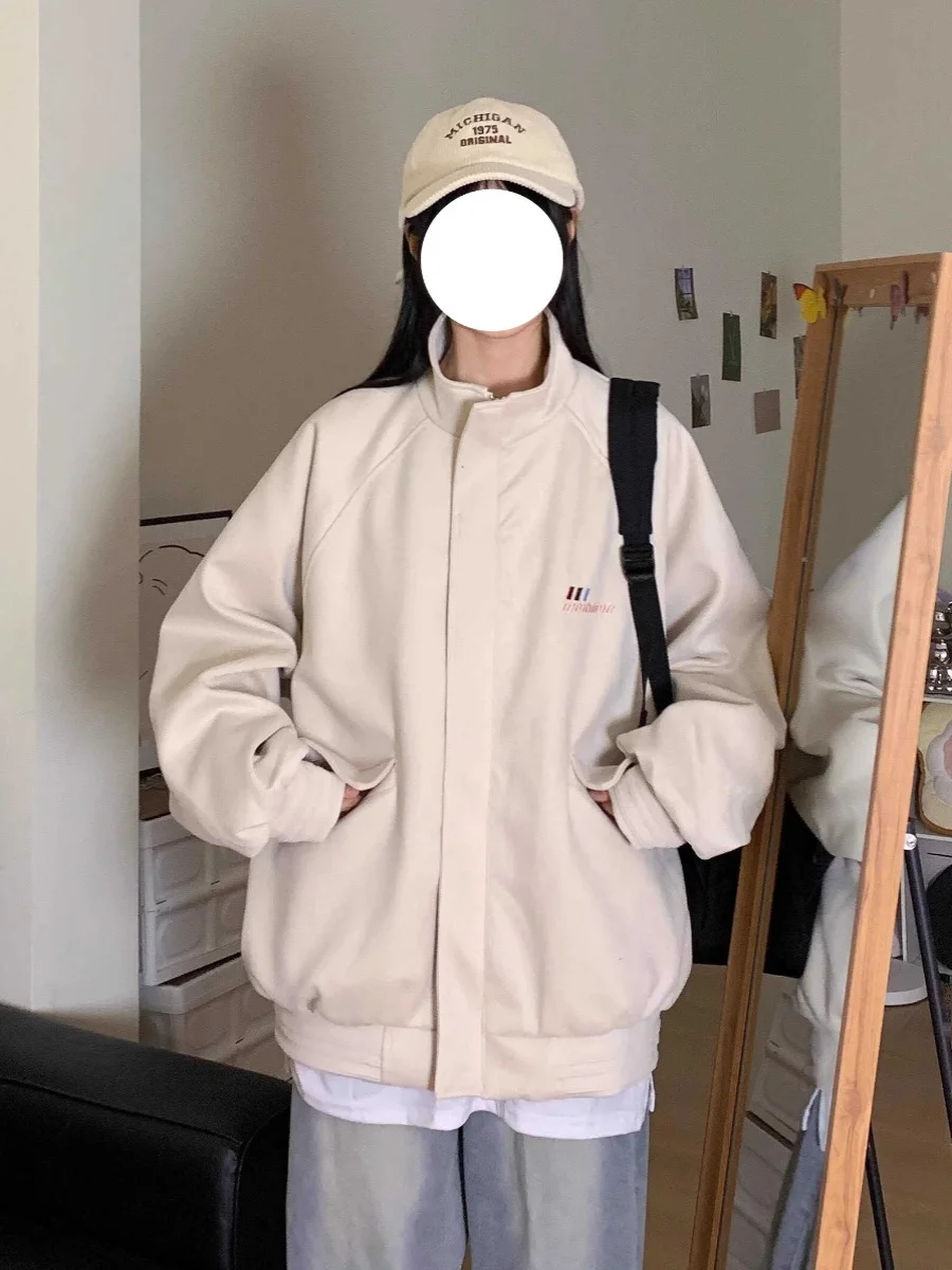 

Double-Sided Wear Plaid Loose Fit Stand Collar Jaet American Street Design for Women Korean Sle Top Trendy Commute Windbr...