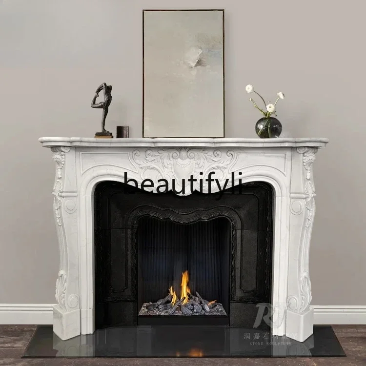 

FG28Marble fireplace French fireplace retro living room background wall decoration marble customization