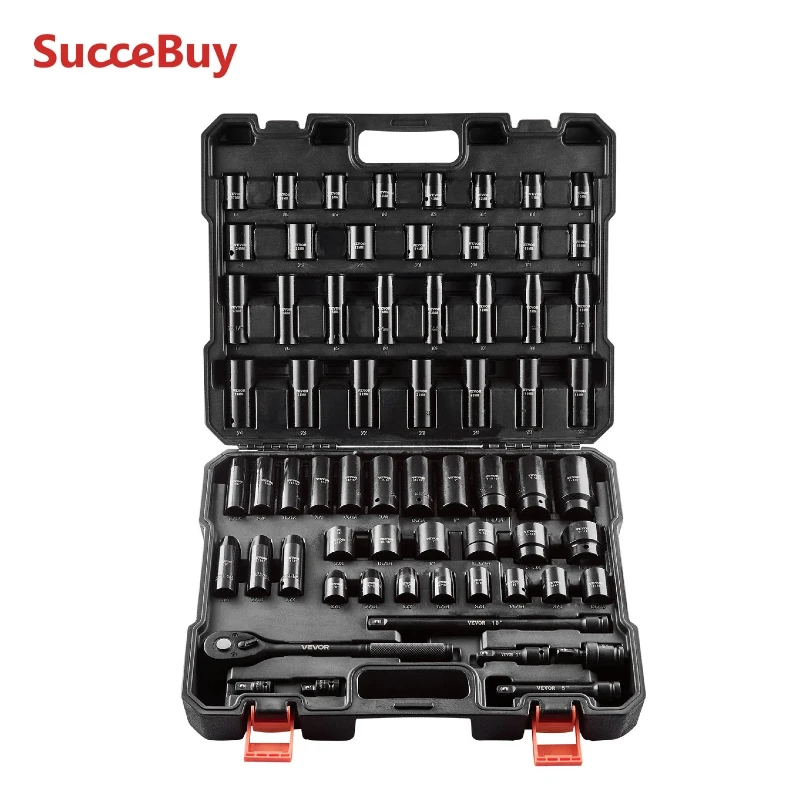 

SucceBuy 26/65PCs US Drive Impact Socket Set Deep Standard Socket Set SAE Metric 6 Point CR-V Cr-Mo Alloy Steel Auto Repair