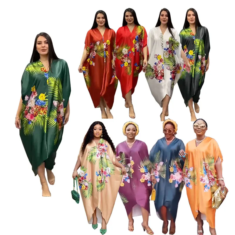 Elegant Kaftan Irregular Printed Casual Dresses Women Vintage Bohemian Holiday Summer Loose Sundress Fashion Abaya Robe Vestidos