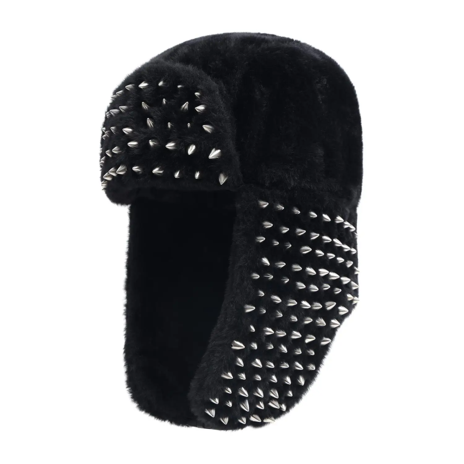 Autumn and Winter New European and American Street Fashion Personality Pointed-Toe Studded Handmade Sewing Hip-Hop Rock Nightclub Performance Aviator Hat Trendy Unisex Pilot Hat