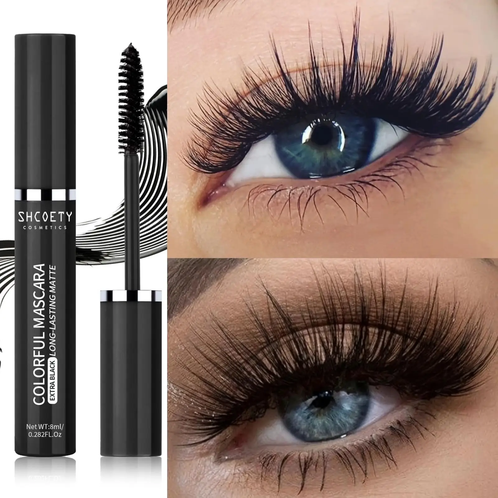 Mascara imperméable longue durée, noir/rose/bleu, Anti-salissure, pour cils complets, adapté au maquillage de festival et de scène, 1 pièce