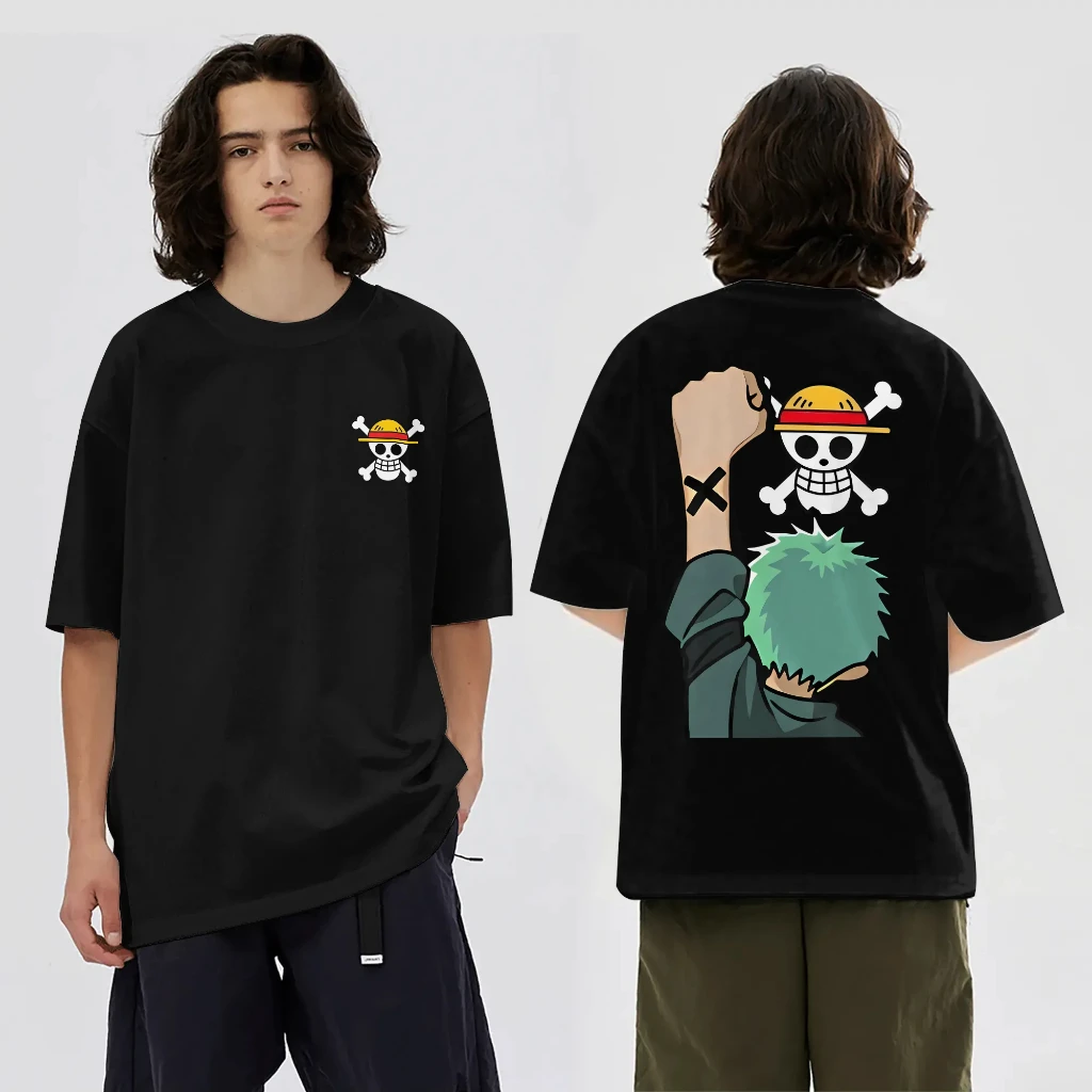 일본 애니메이션 원피스 조로 어드벤처 남성 코튼 티셔츠 여름 신작 남성 및 여성 streetwear